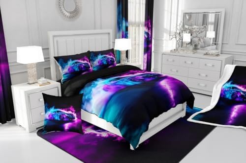 Toddler Comforter Set Boys Room Decor,Cars Bedding Cars Birthday Decorations,Purple Blue Race Car Comforter,Cool Racing Car Duvet Insert for Boys,Extreme Sports Car Gaming for Men Adults,Soft Cozy