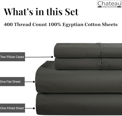Full Size Sheets, 400 Thread Count 15" Deep Pocket Bed Sheets - Charcoal