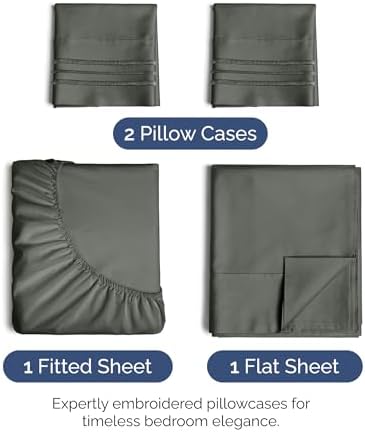 Queen Size 4 Piece Sheet Set - Soft & Cooling Bed Sheets - Dark Slate Grey