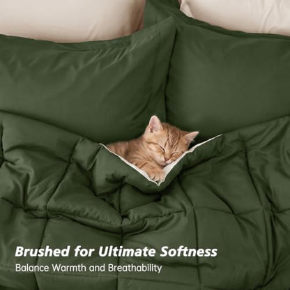 Queen Comforter Set with Sheets - 7 Pieces Bed in a Bag Green Bedding Sets