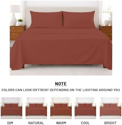 SGI bedding 100% Egyptian Cotton Sheets Full XL Size – Cooling Sheets, Soft Breathable Terracotta Bedding, Luxury Bedding, Luxury Hotel Sheet Set, Deep Pocket 18", 4 Piece Set