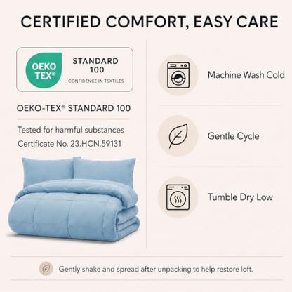 CozyLux Oversized King Comforter Set Baby Blue - 7 Pieces Bed in a Bag