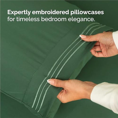 Split King Size 5 Piece Sheet Set - Breathable & Cooling - Emerald Green