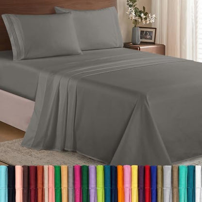 Elegant Comfort Luxury Soft 1500 Premier 4-Piece Premium Hotel Quality Wrinkle Resistant Coziest Bedding Set, All Around Elastic Fitted Sheet, Deep Pocket up to 16inch, King, Gray