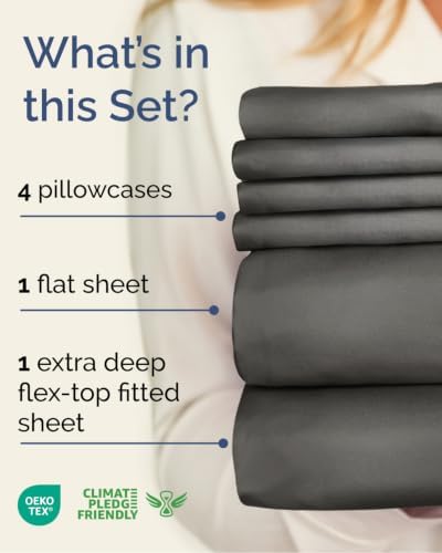 Flex Top Split Head King 6 Piece Sheet Set - Soft & Cooling - Charcoal
