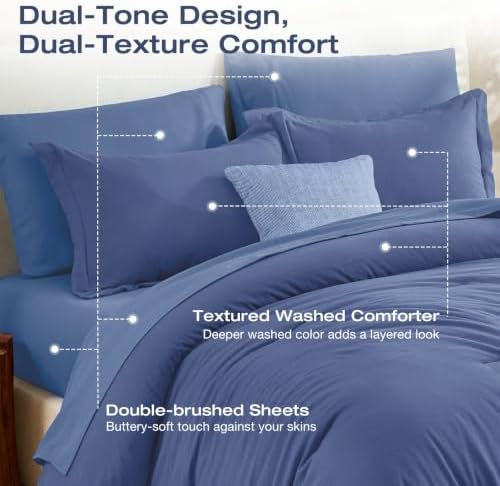 Sasttie King Comforter Set 7-Piece Blue, Pre-Washed Bed in a Bag
