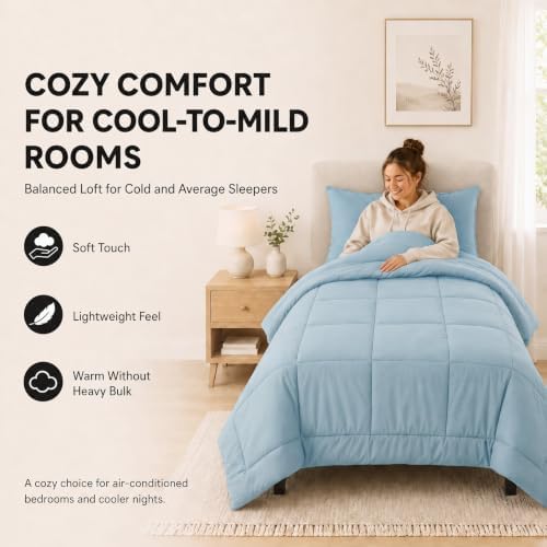 CozyLux Twin XL Comforter Set Light Blue - 5 Pieces Twin XL Bed in a Bag