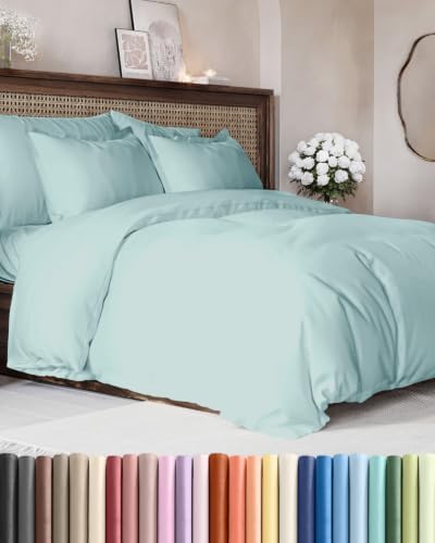 Duvet Cover Full Size - Soft 3 Piece with Zipper Closure - Spa Blue
