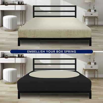 PureFit Stretchy Box Spring Cover King - Elastic Fitted Box Spring Wrap Around 4 Sides, Wrinkle & Fading Resistant Fits King and C-King Size Beds, Black