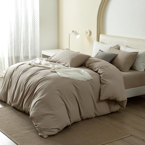 JIYUAN Full Washed Cotton Duvet Cover Set, 3-Piece, Relaxed Linen Feel