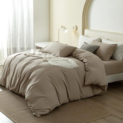 JIYUAN Full Washed Cotton Duvet Cover Set, 3-Piece, Relaxed Linen Feel