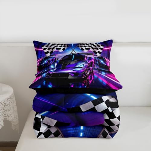 Feelyou Boys Sports Car Comforter Set All Season Racing Car Bedding Set with 2 Pillow Cases Extreme Sports Microfiber Kids King Bedclothes Bedroom Decor Duvet Quilt Breathable Soft Lightweight