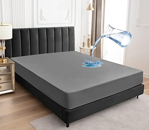 Sufdari King Size Mattress Protector,Waterproof Mattress Cover,18" Deep Pocket Mattress Protector,Dust Proof Bed Protector for Dogs/Cats/Pets/Kids-Gray,King