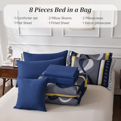 Anibedding Striped Comforter Set California King Size,8 Pieces Bed in a Bag