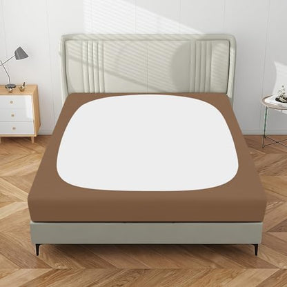 PureFit Stretchy Box Spring Cover Queen - Elastic Fitted Box Spring Wrap Around 4 Sides, Wrinkle & Fading Resistant Fits Queen Size Beds, Brown
