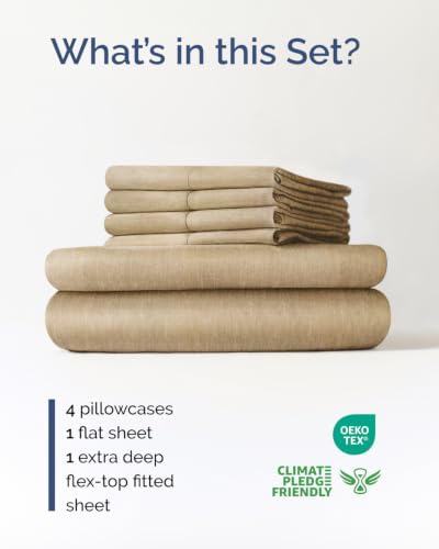 Extra Deep Flex Top Split Head King Sheet Set - 6pc Sheets - Heathered Tan