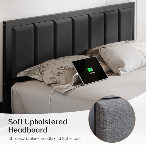 OLEVS Full Bed Frame with Headboard, Smart LED & Charging Station