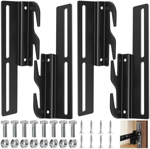 4 PCS Headboard Adapter Brackets for Metal Bed Frame, Bolt-On to Hook-On