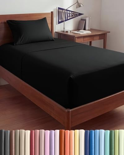 Extra Deep Twin XL Sheet Set - 3 Piece College Dorm Room - Black