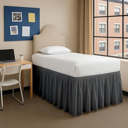 Twin XL Dorm Bed Skirt 40 Inch Drop, College Dorm Room Bed Skirt, Tailored Fit, Extra Long Microfiber Bedskirt for Underbed Storage, Dark Grey