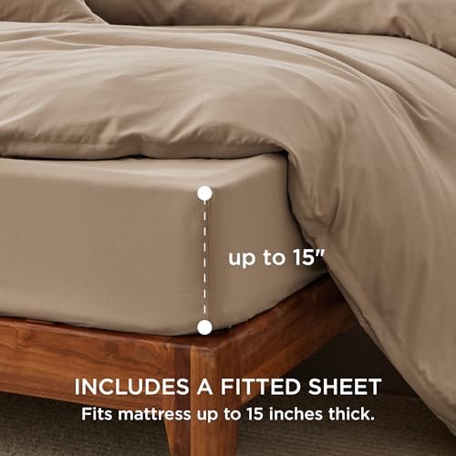 Bedsure Prewashed California King Duvet Cover & Fitted Sheet, Light Brown