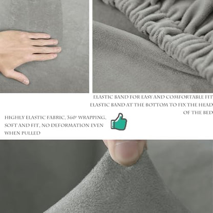 Stretch Headboard Slipcover, Elastic Bed Protector for Bedroom Decor, Full Coverage, Sand (59"x27" / 150x70 cm Size)