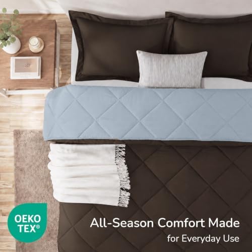 downluxe Twin Comforter Set Soft Reversible 2 Pieces, Brown/Blue