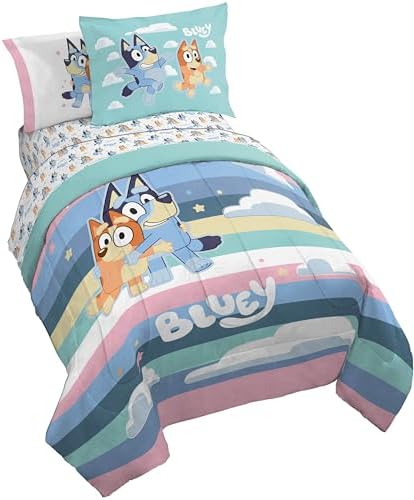 Bluey Bingo Twin Comforter Set 5 Piece Soft Kids Cartoon Bedding, Multi