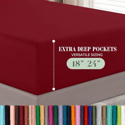Elegant Comfort 4-Piece Bed Sheet Set - Luxury Bedding 1500 Premium Hotel Quality Microfiber, All Around Elastic 18-24 Inches Deep Fitted Sheet- Extra Deep Pocket Sheets, California King, Burgundy