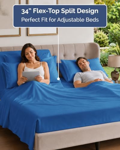 Flex Top Split Head King 6 Piece Sheet Set - Soft & Cooling - Royal Blue