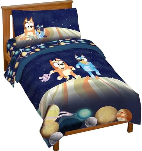 Jay Franco Kids Comforter Set Includes Sheets and Pillow Covers - Soft and Cozy Bed Set for Stylish Room Decor, Blue - Bluey & Bingo, 4 Piece Toddler