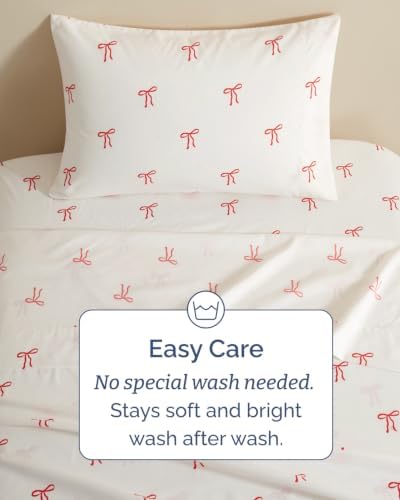 Christmas Sheet Set, Dainty Red Bows, Holiday Xmas Bedding Set - Twin XL