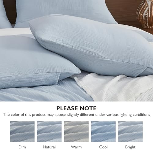EMME Muslin Cotton Duvet Cover Set Linen Like Blue Twin