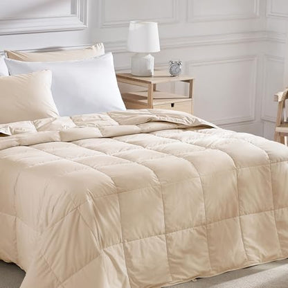 Pacific Coast Lightweight Goose Feather Down Fiber Comforters Queen Size, Summer Duvet Insert, Ultra Soft, Breathable, Hotel Luxury Bedding Comforter with 8 Tabs, Beige, 90 x 90 inches