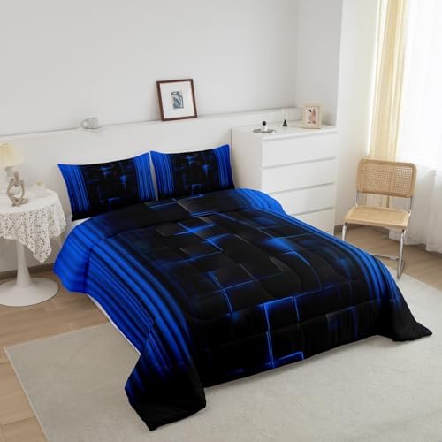 Feelyou Kids Blue and Black Comforter Set Ombre Bedding Set Queen Size for Boys Girls Teens Bedroom Decor Ombre Effects Comforter Square Duvet Set with 2 Pillow Case