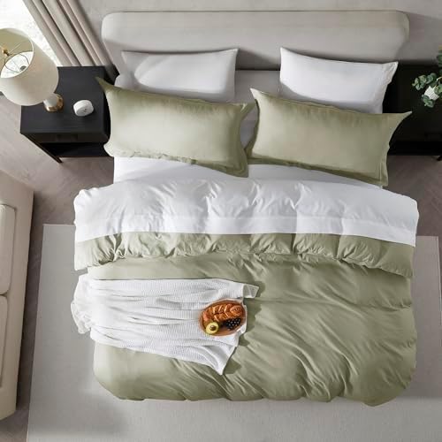 Hearth & Harbor Prewashed King Duvet Cover Set, Light Sage