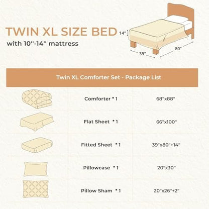 Sasttie Twin XL Comforter Set, 5-Piece Bed in a Bag, Pintuck Bedding Sets for All Season, Includes Comforter, Flat Sheet, Fitted Sheet, Pillowcase and Pillowsham, Dark Linen