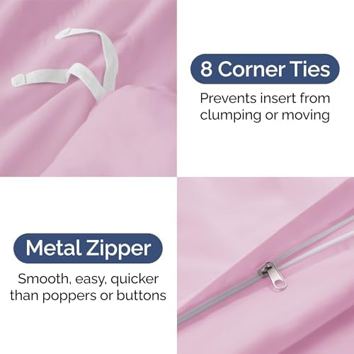 Duvet Cover Full Size - Soft 3 Piece with Zipper Closure - Light Pink