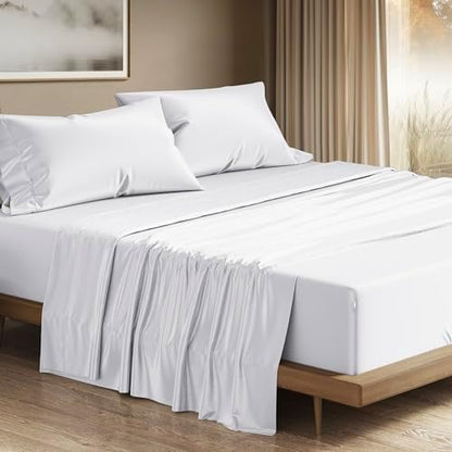 THREAD SPREAD 100% Egyptian Cotton King Size Sheets Set - Luxury 1200 Series Plush Collection Egyptian Cotton Sheets King Size (4 PC, White), Silky Soft, Cooling, 17" Deep Pocket Bed Set