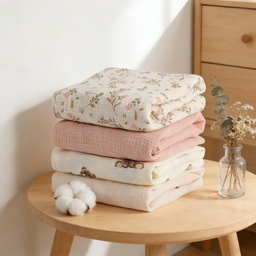 Organic Crib Sheets Fitted Crib Mattress Sheet 2 Pack 52x28 Inches 100% Muslin Cotton for Baby Girls & Boys, Soft Boho Neutral Toddler Bed Sheets Fits Well Standard Size Crib Mattress 28x52 Inches