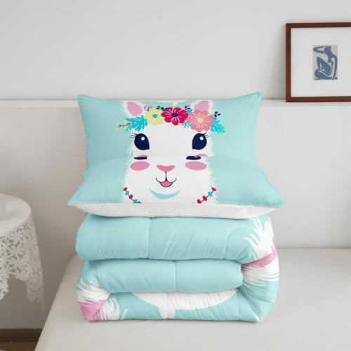 Feelyou Girls Cute Llama Comforter Cartoon Comforter Set King Size