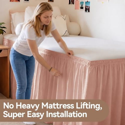 College Dorm Bed Skirt Twin XL 32 Inch Drop, Blush Pink Elastic Bedskirt