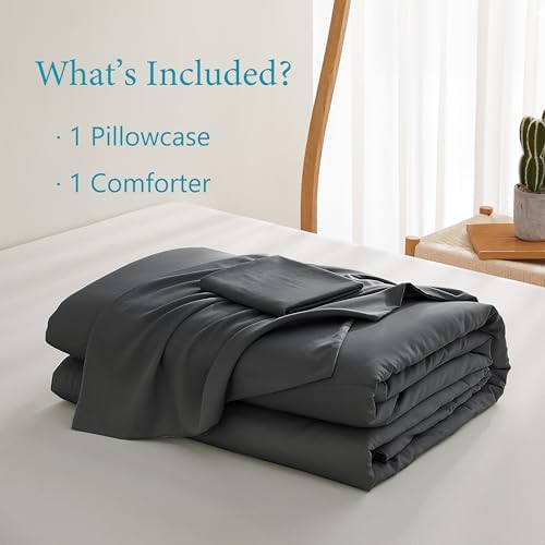 Zaizaihome Bamboo Viscose Comforter Set Twin Size 2 Pieces - Dark Grey