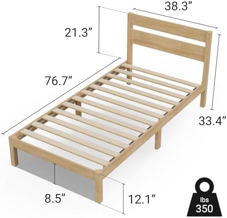 LIFEMENT Classic Wood Platform Bed Frame with Headboard, Essential, Noise Free, Under Bed Storage, No Box Spring Needed, Easy Assembly (Natural, Twin)