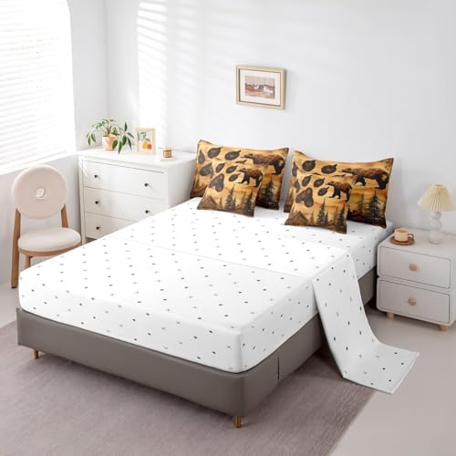 Erosebridal 7 Pcs Brown Bear Bedding Set Twin Bear Paw Print Comforter Set 7 Piece Country Woodland Cabin Lodge Bed in a Bag Farmhouse Hunter Quilt with Flat Fitted Sheet Rustic Forest Animal Decor