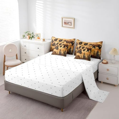 Erosebridal 7 Pcs Brown Bear Bedding Set Twin Bear Paw Print Comforter Set 7 Piece Country Woodland Cabin Lodge Bed in a Bag Farmhouse Hunter Quilt with Flat Fitted Sheet Rustic Forest Animal Decor