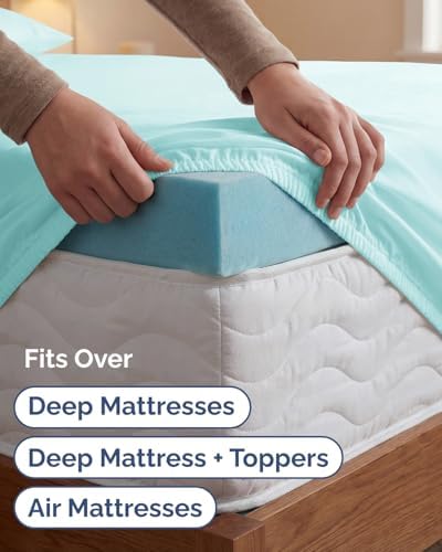 Extra Deep Twin XL Sheet Set - 3 Piece College Dorm Room - Spa Blue