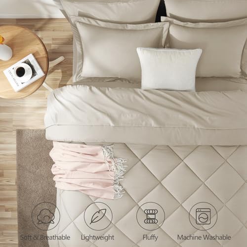 CozyLux California King Comforter Set 104"x96", 7 Piece, Oatmeal
