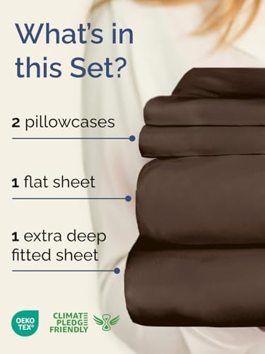 Extra Deep King Sheet Set - 4 Piece Breathable & Cooling Bed Sheets - Brown