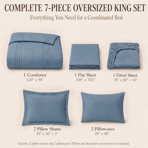 CozyLux Oversized King Comforter Set Grayish Blue- 7 Pieces Bed in a Bag